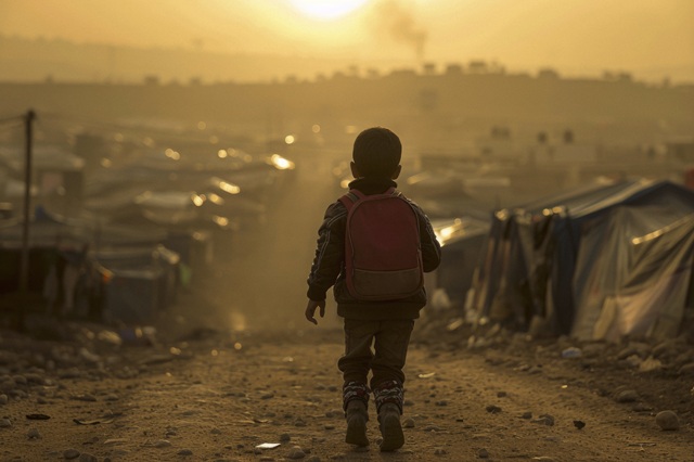foto de menino de costas em campo de refugiados, remete a matéria Dia da Sobrecarga da Terra: quando ultrapassamos os limites do planeta e invadimos o futuro