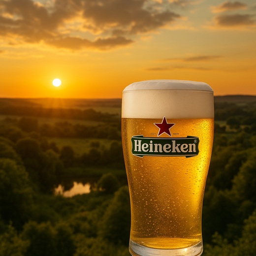 foto de copo da heineken com o por do sol ao fundo