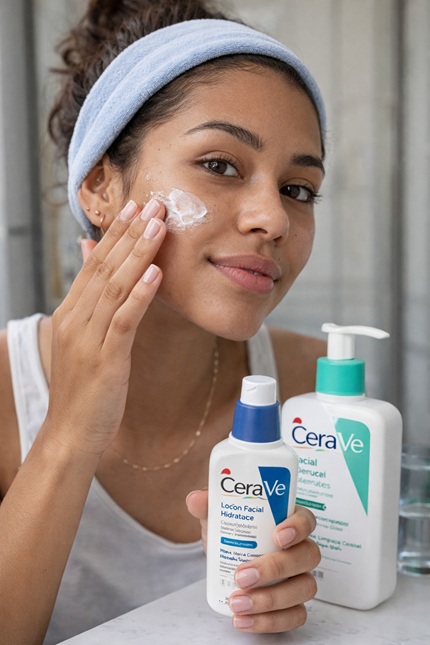 imagem gerada por ia mostra jovem da geração z usando produtos cerave