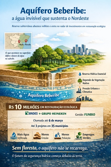 infográfico do aquífero beberibe, como se comporta a água.