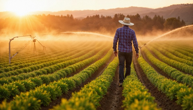 foto de plantação com irrigação, grande consumo de água