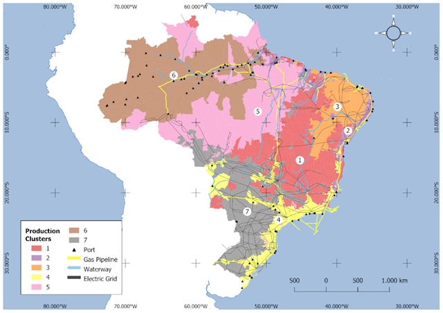 foto do mapa Potenciais clusters de produção de hidrogênio verde no Brasil