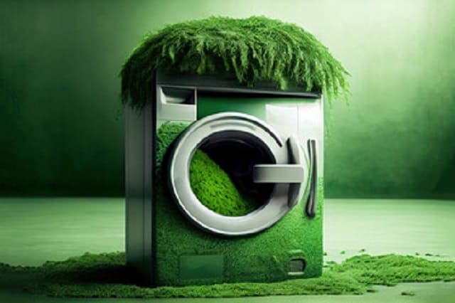 foto de lavadora de roupa verde, simbolizando greenwashing, remete ao artigo Navegando pelo glossário da sustentabilidade 