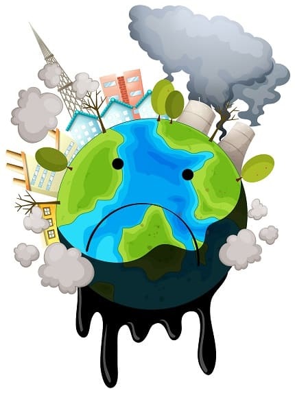 imagem ilustrativa mostra o planet terra com rosto triste por conta dos Grandes poluidores são devedores no clima,