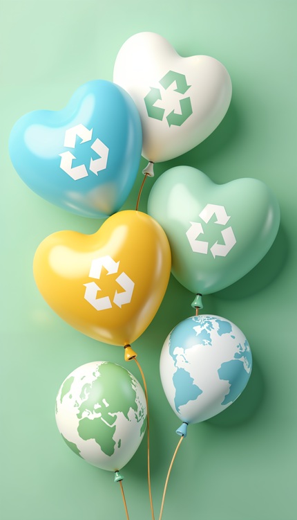 foto de balões com o símbolo da reciclagem
