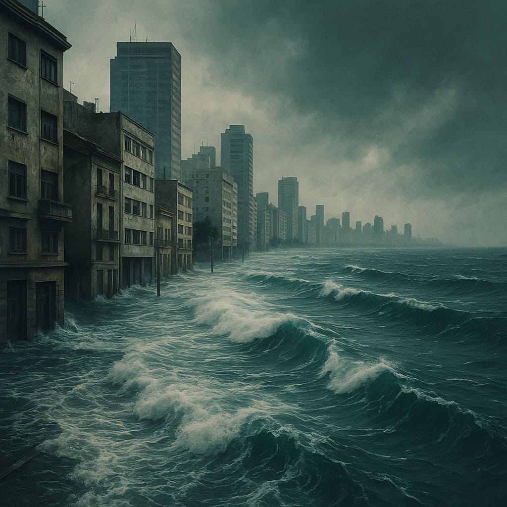 foto mostra o mar invadindo a rua, remete ao artigo Soluções Baseadas na Natureza são essenciais para cidades costeiras